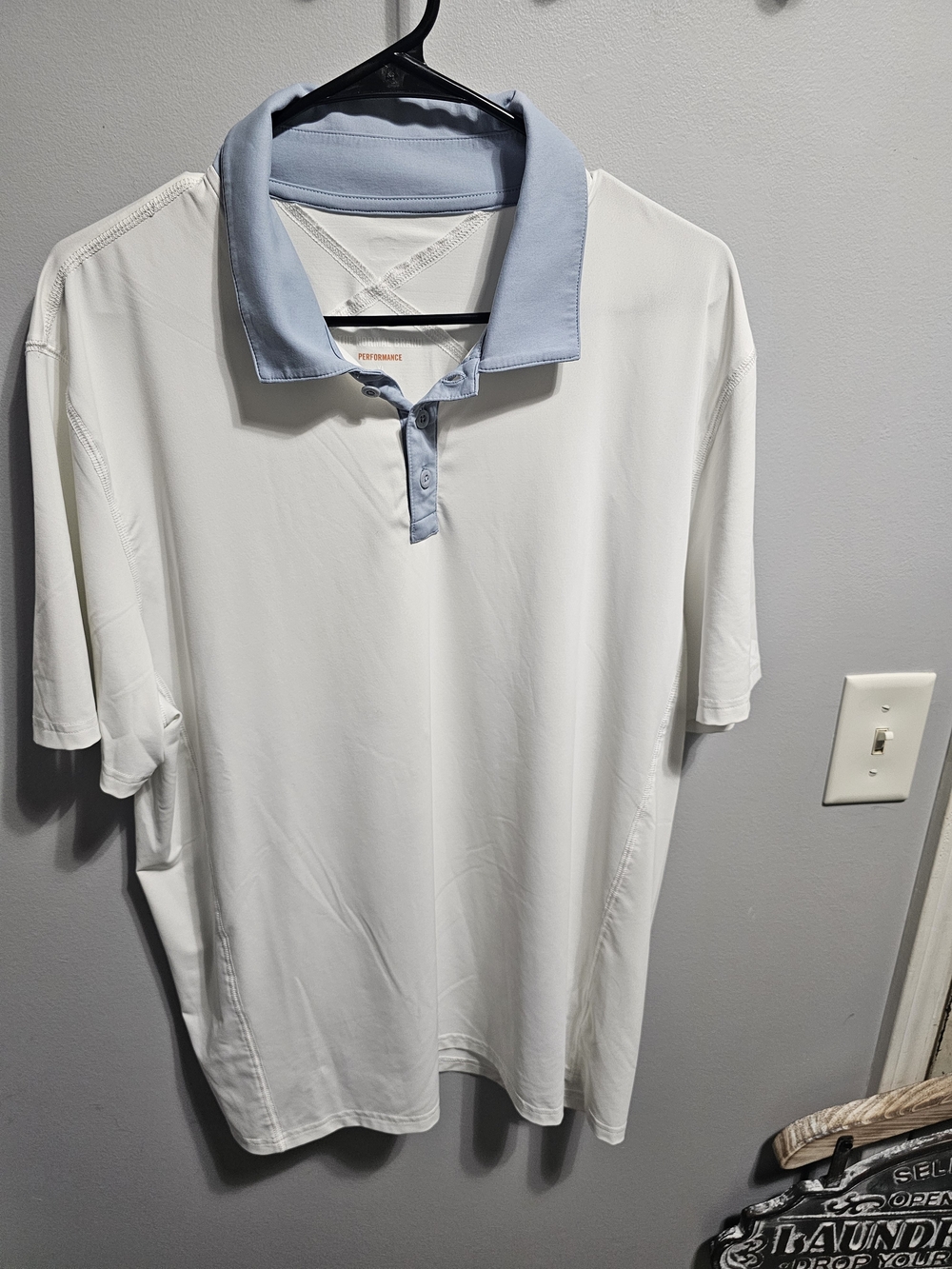 Men's Performance Polo Shirt in White with Light Blue Collar